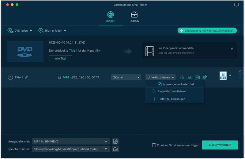 DVD mit VideoByte in MP4 auf Mac umwandeln