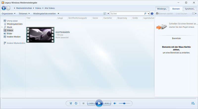 Windows Media Player öffnen