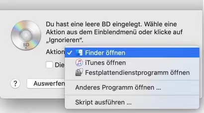 Finder für CD/DVD-Brennen öffnen