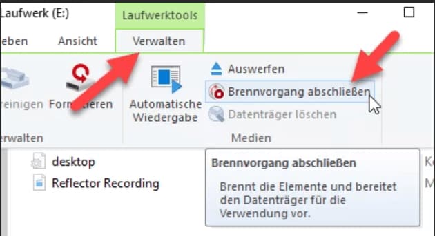 Brennvorgang abschließen wählen