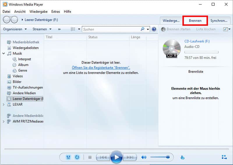 DVD brennen mit Windows Media Player