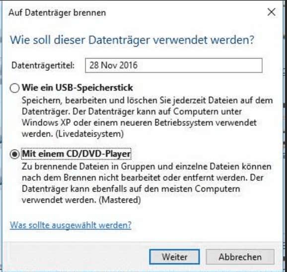 Mit einem CD/DVD Player wählen