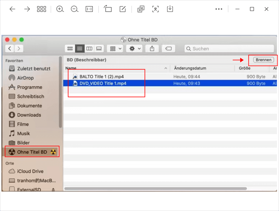 Videos im Finder hinzufügen und brennen