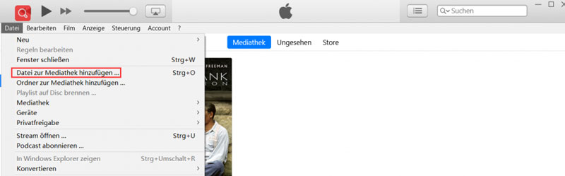 iTunes Datei hinzufügen