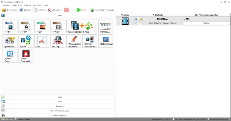 DVD in MP4 konvertieren mit Format Factory