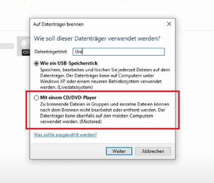 Brennen mit einem CD/DVD Player