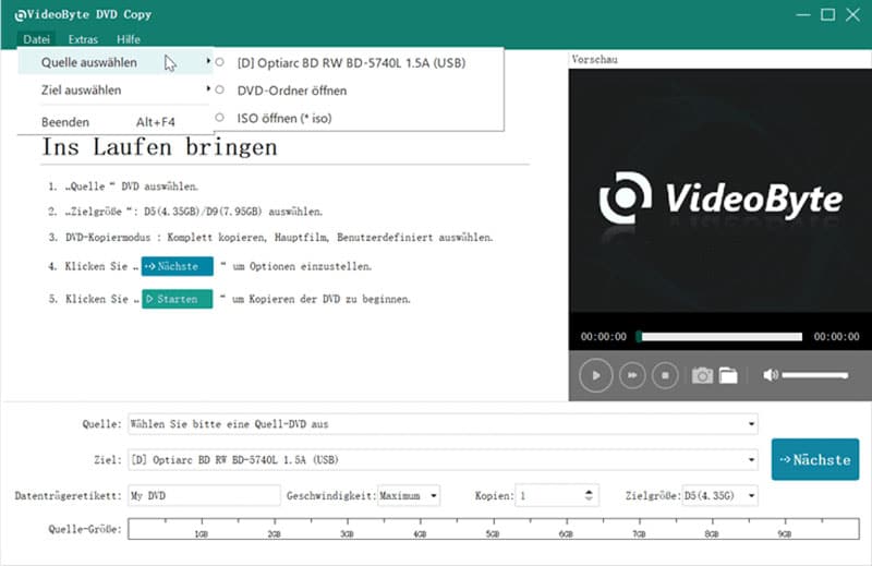 DVD laden auf VideoByte DVD Copy