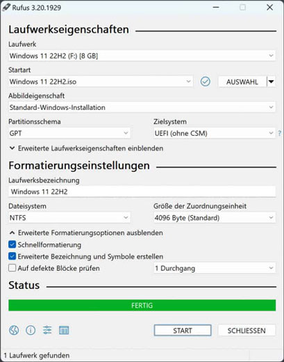 ISO auf USB-Stick kopieren mit Rufus