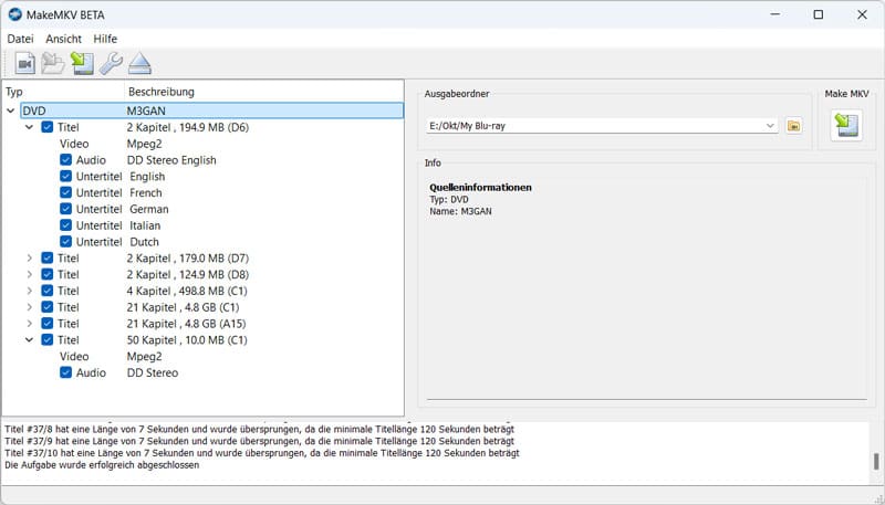 DVD-Titel auswählen