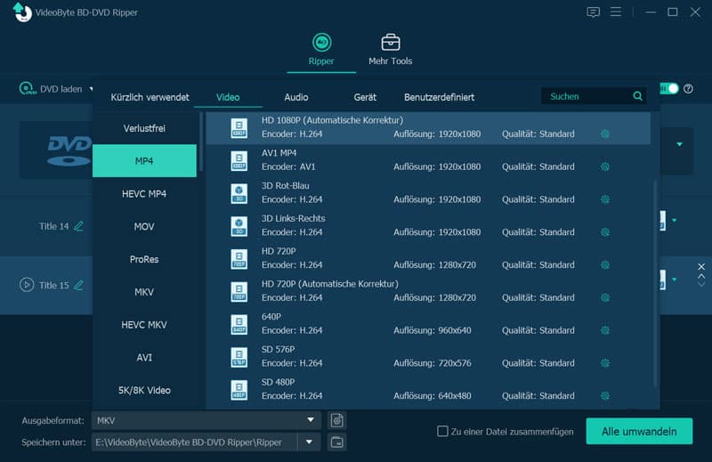 MP4-Format auswählen