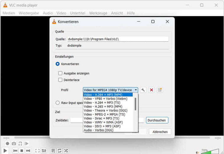 ISO in MP4 mit VLC umwandeln