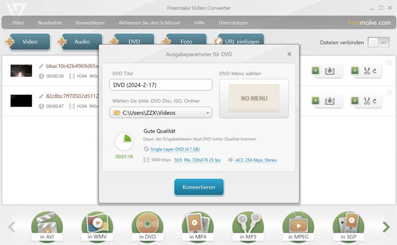Video auf DVD brennen mit Freemake