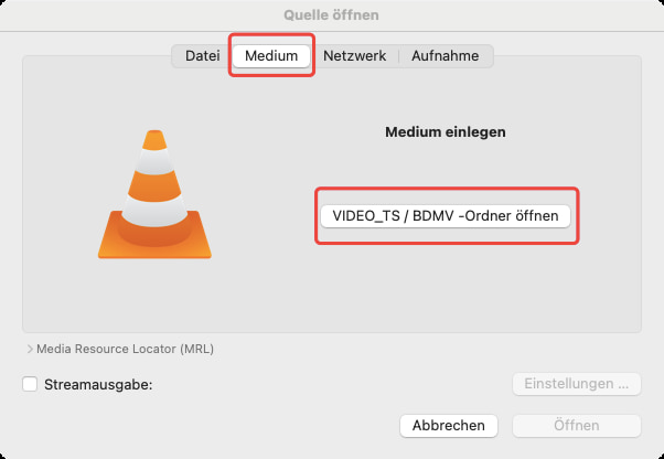 Bluray Datei im Medium öffnen