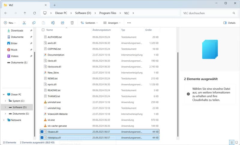 Entschlüsselungsbibliothek kopieren