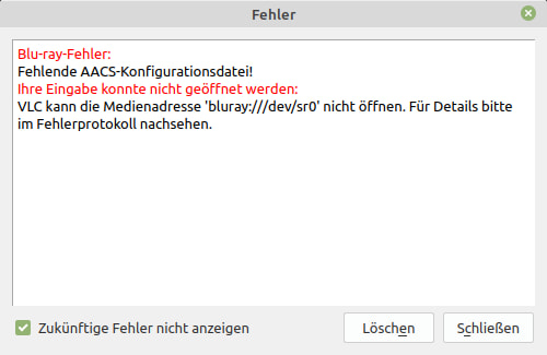 VLC AACS Fehlermedlung
