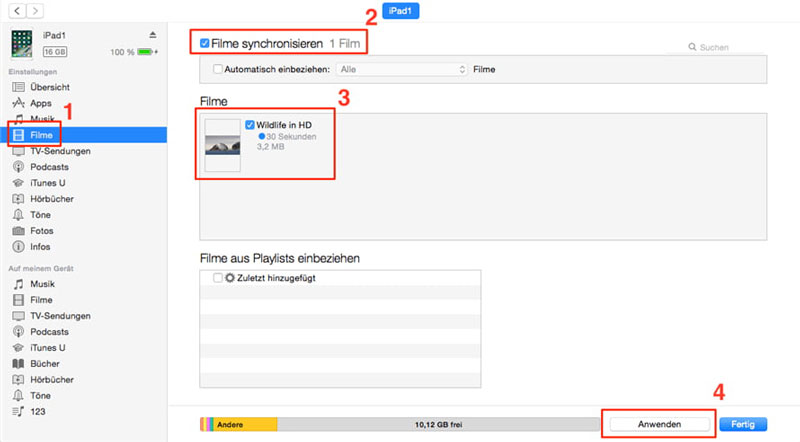 Filme mit iPad synchronisieren