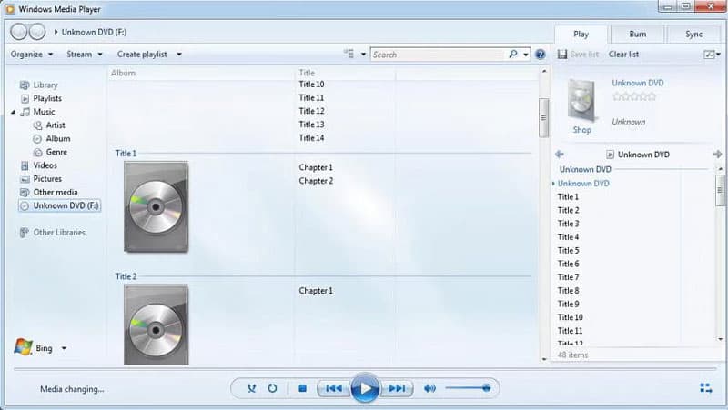 Windows Media Playe Menü