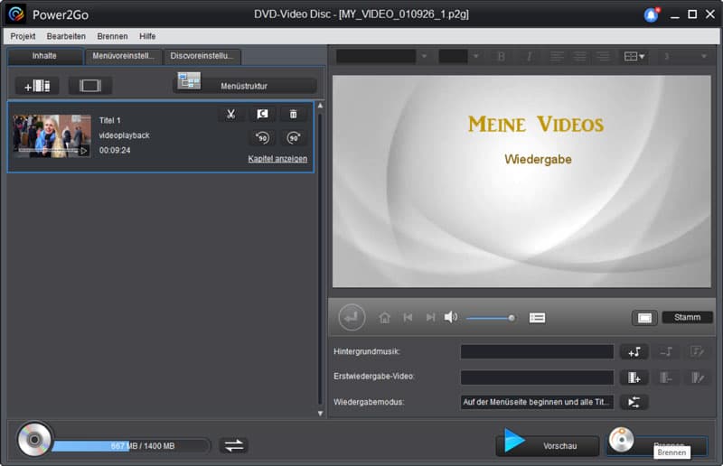 Power2Go Brennvorgang starten