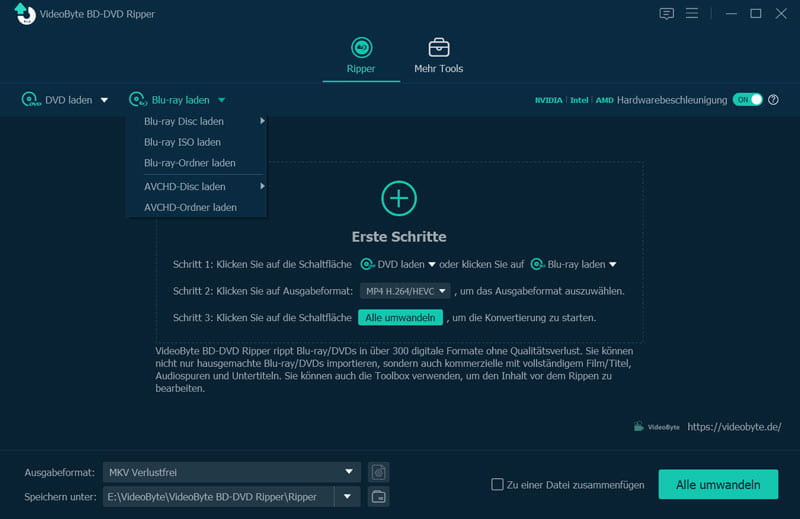 Blu-ray auf VideoByte laden