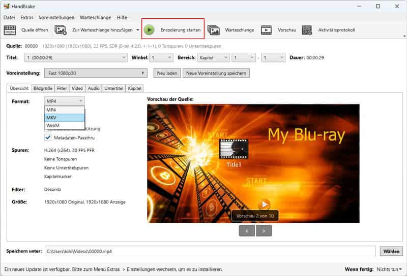 Blu-ray in MKV umwandeln mit HanBrake