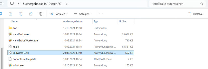 libdvdcss in HandBrake-Ordner einlegen