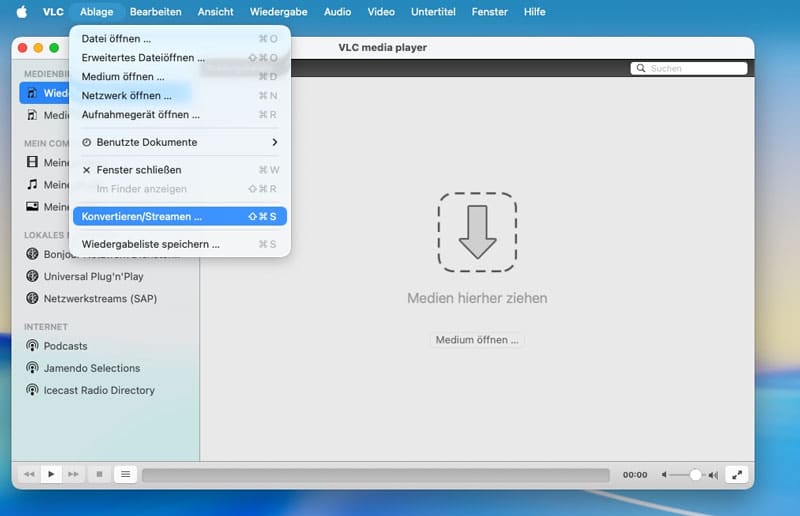 Auf Konvertieren/Streamen klickrn