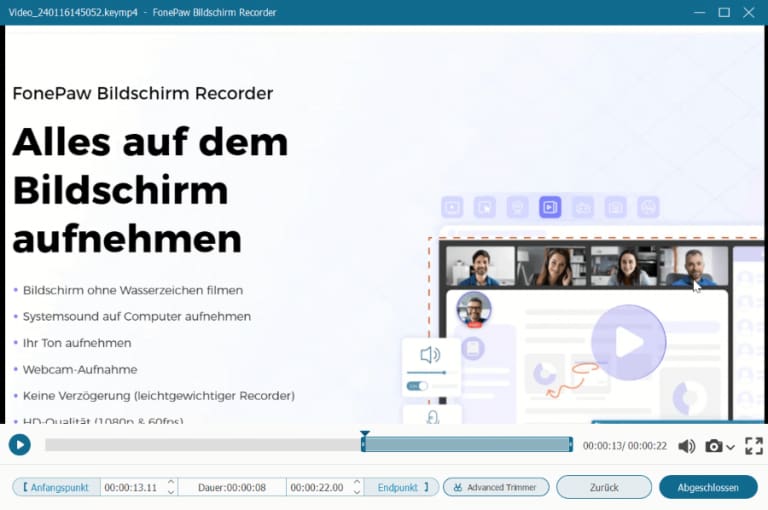 Aufgenommenes Video trimmen