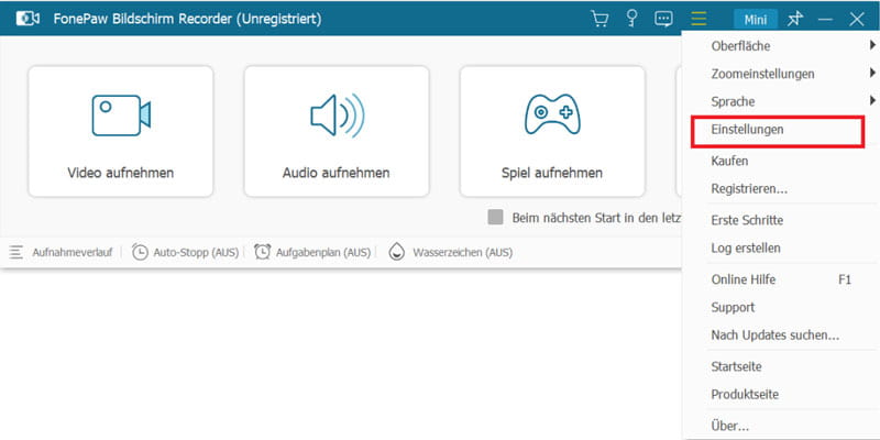 Einstellungen wählen
