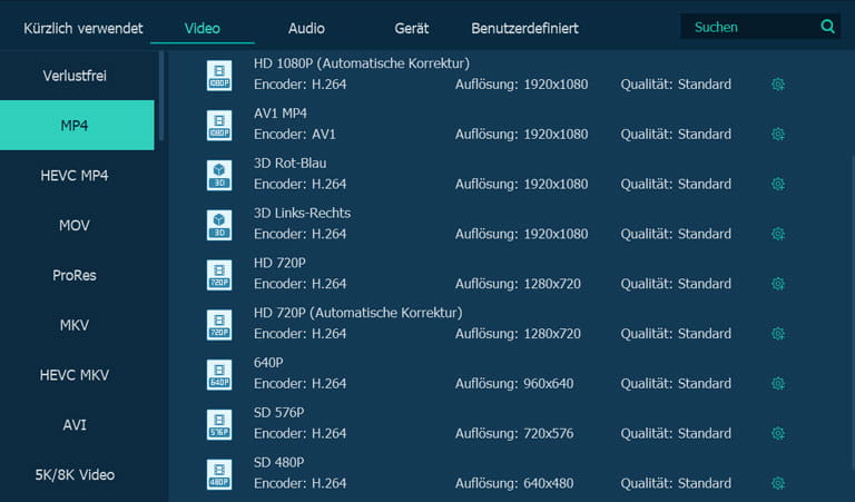 Ausgabeformat auswählen