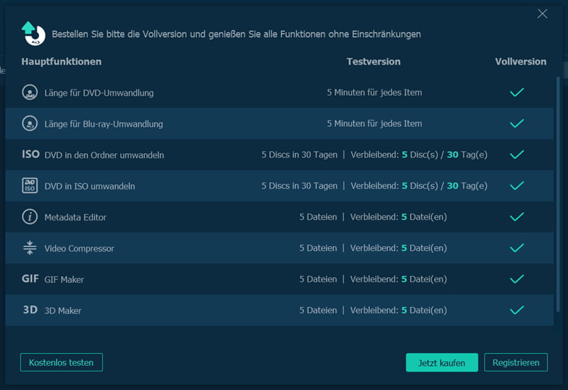 VideoByte BD-DVD Ripper Testversion vs. Fullversion