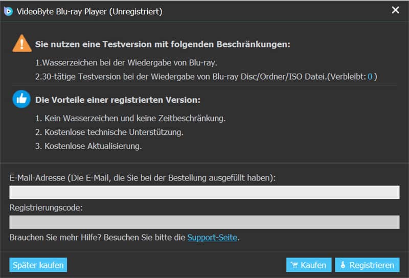 Registrierungscode aktivieren