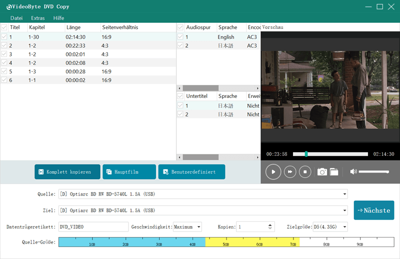 DVD-Kopiermodus auswählen